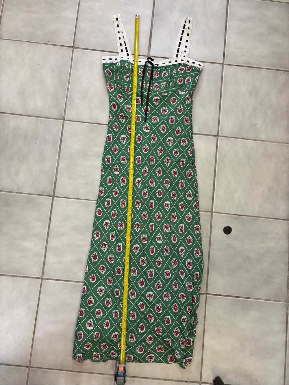 WAYF. Green Patterned Midi Dress with Contrast Trim - Picture 15 of 16